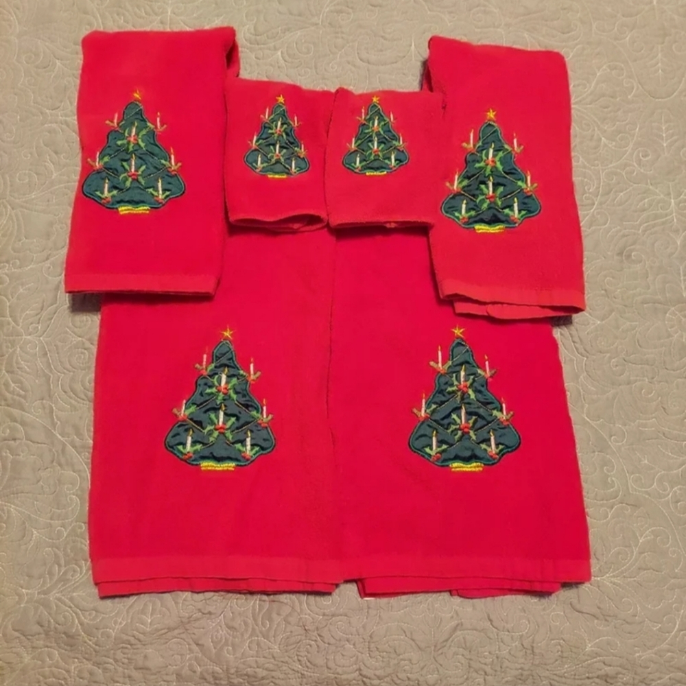Y2k Cecil Saydah Christmas Bath Towels Set of 6 - Red/Green  LIKE NEW!